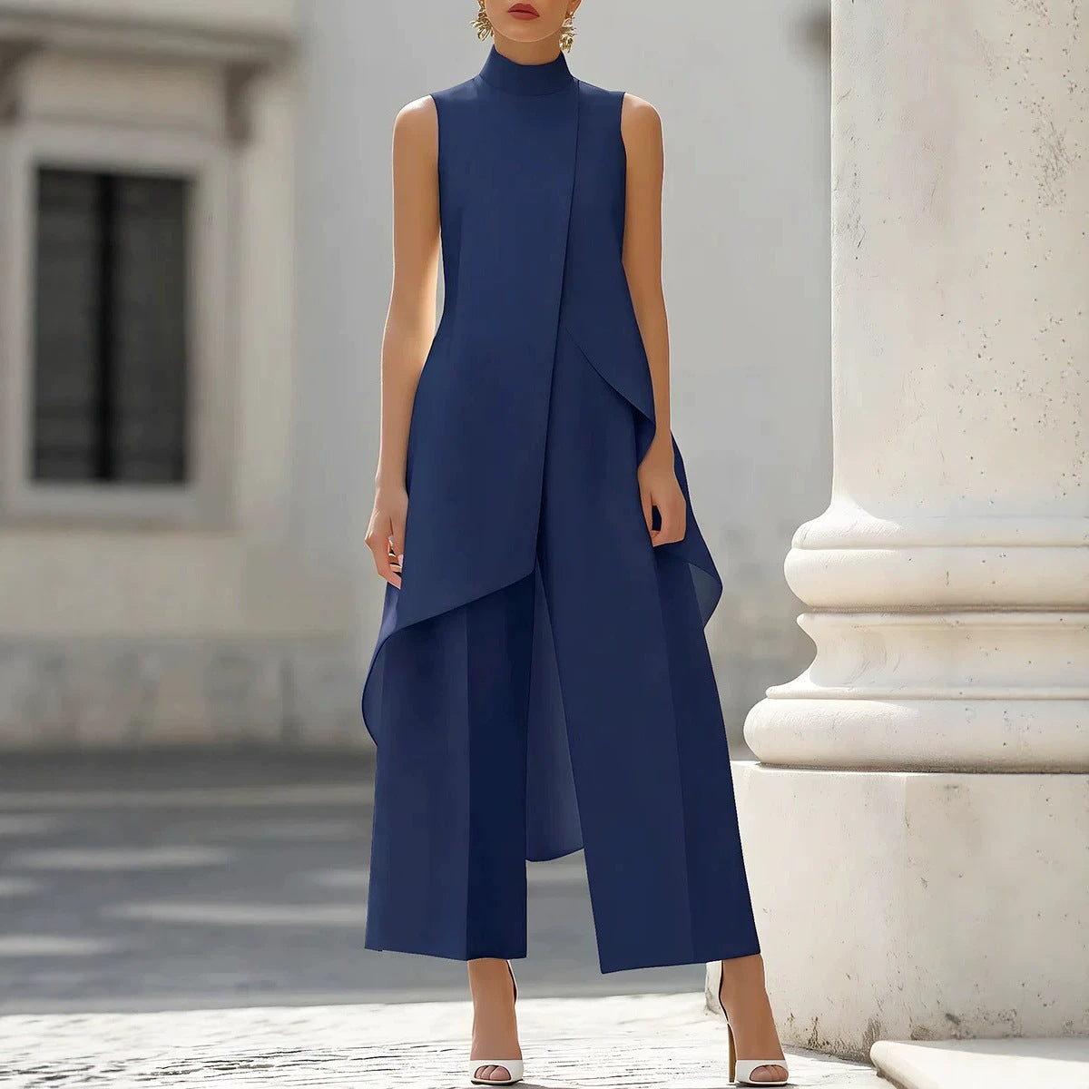 Completo con gilet lungo asimmetrico e pantaloni ampi | Alessia Velluti