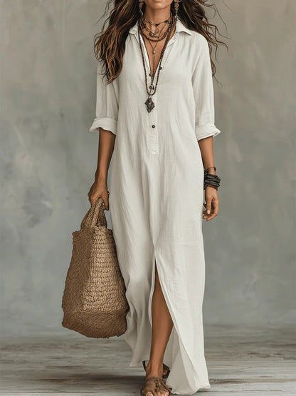 Soline™ | Abito Maxi Negro Suelto con Botones