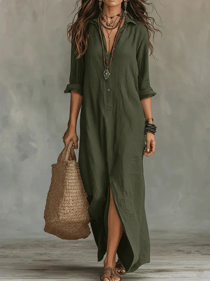 Céline™ | abito Maxi Noire Ample à Boutons