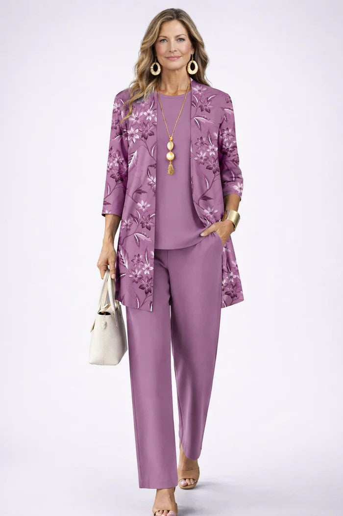 Completo tre pezzi con cardigan lungo fantasia - Alessia Velluti
