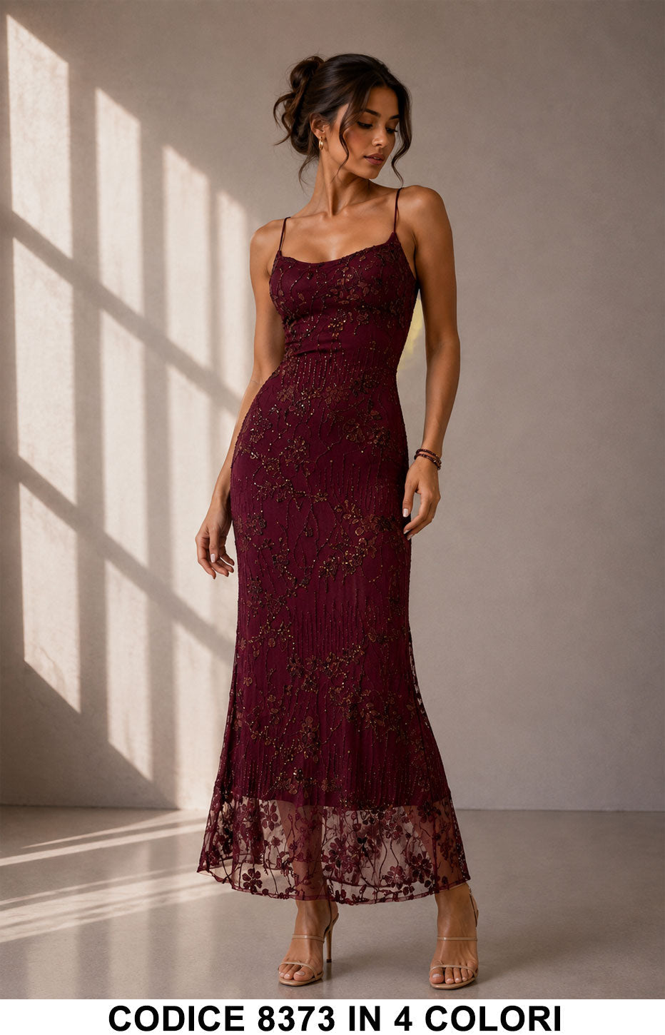 Abito lungo in tulle ricamato con dettagli glitter - Alessia Velluti