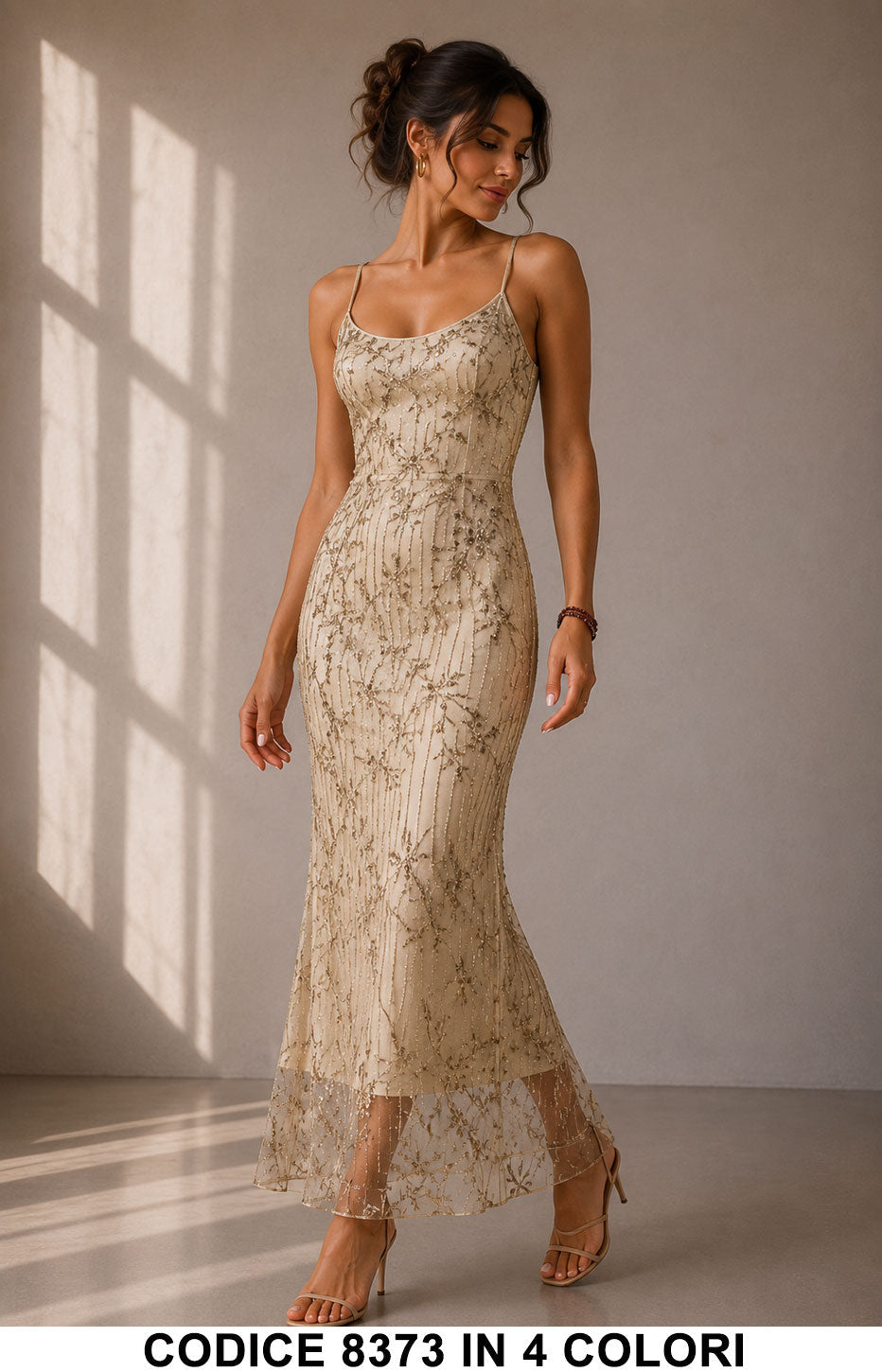 Abito lungo in tulle ricamato con dettagli glitter - Alessia Velluti
