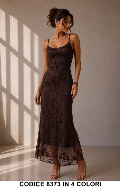 Abito lungo in tulle ricamato con dettagli glitter - Alessia Velluti