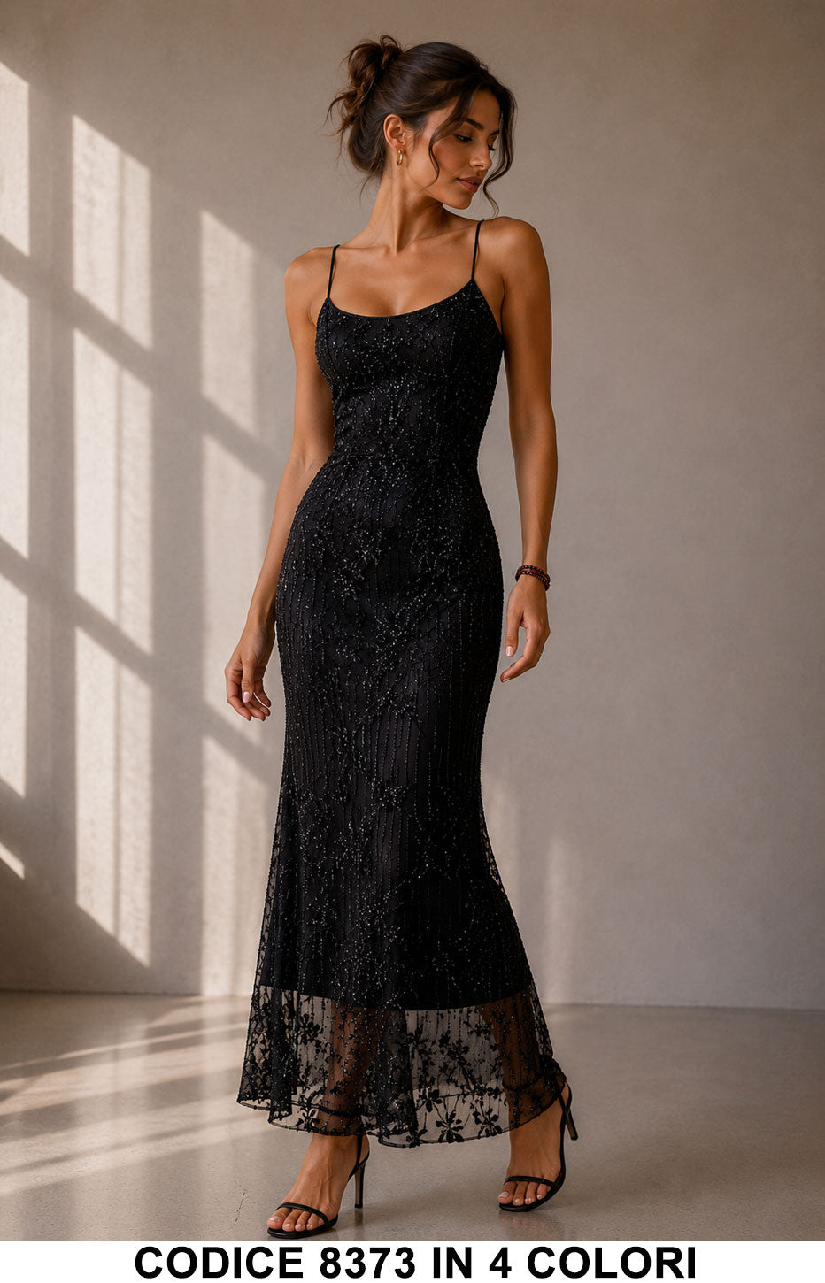 Abito lungo in tulle ricamato con dettagli glitter - Alessia Velluti