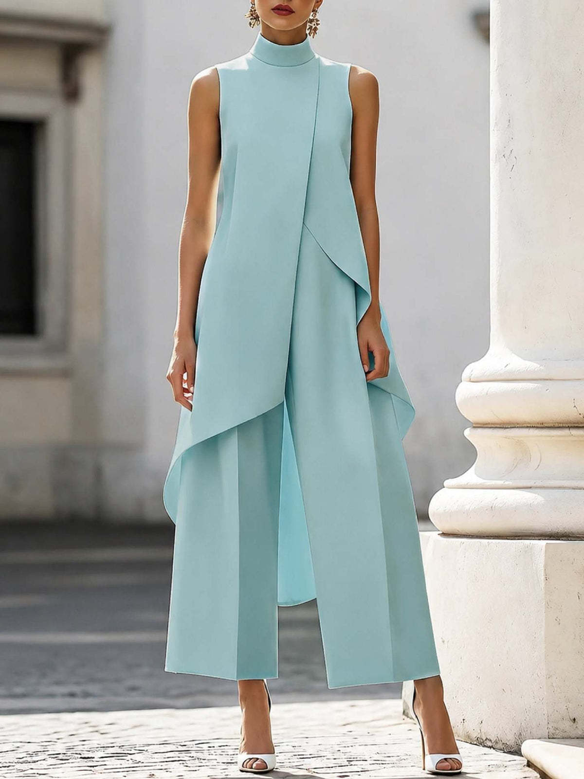 Completo con gilet lungo asimmetrico e pantaloni ampi | Alessia Velluti