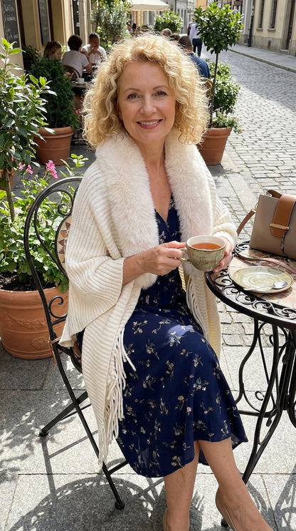Mantella cardigan in maglia con collo in pelliccia sintetica | Alessia Velluti