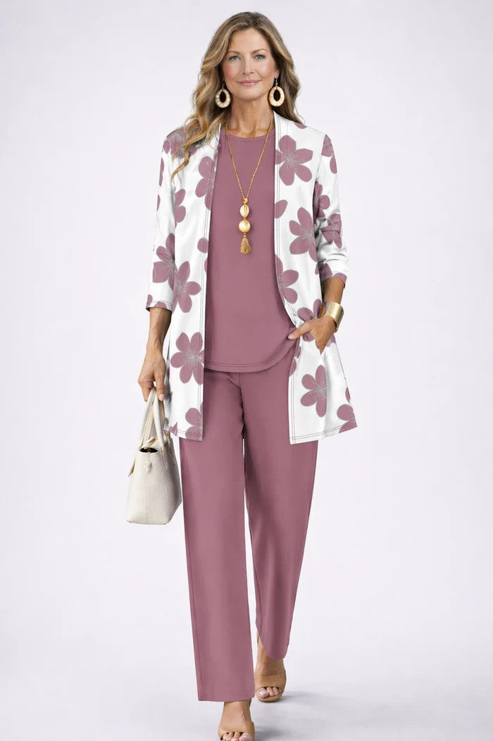Completo tre pezzi con cardigan lungo fantasia - Alessia Velluti
