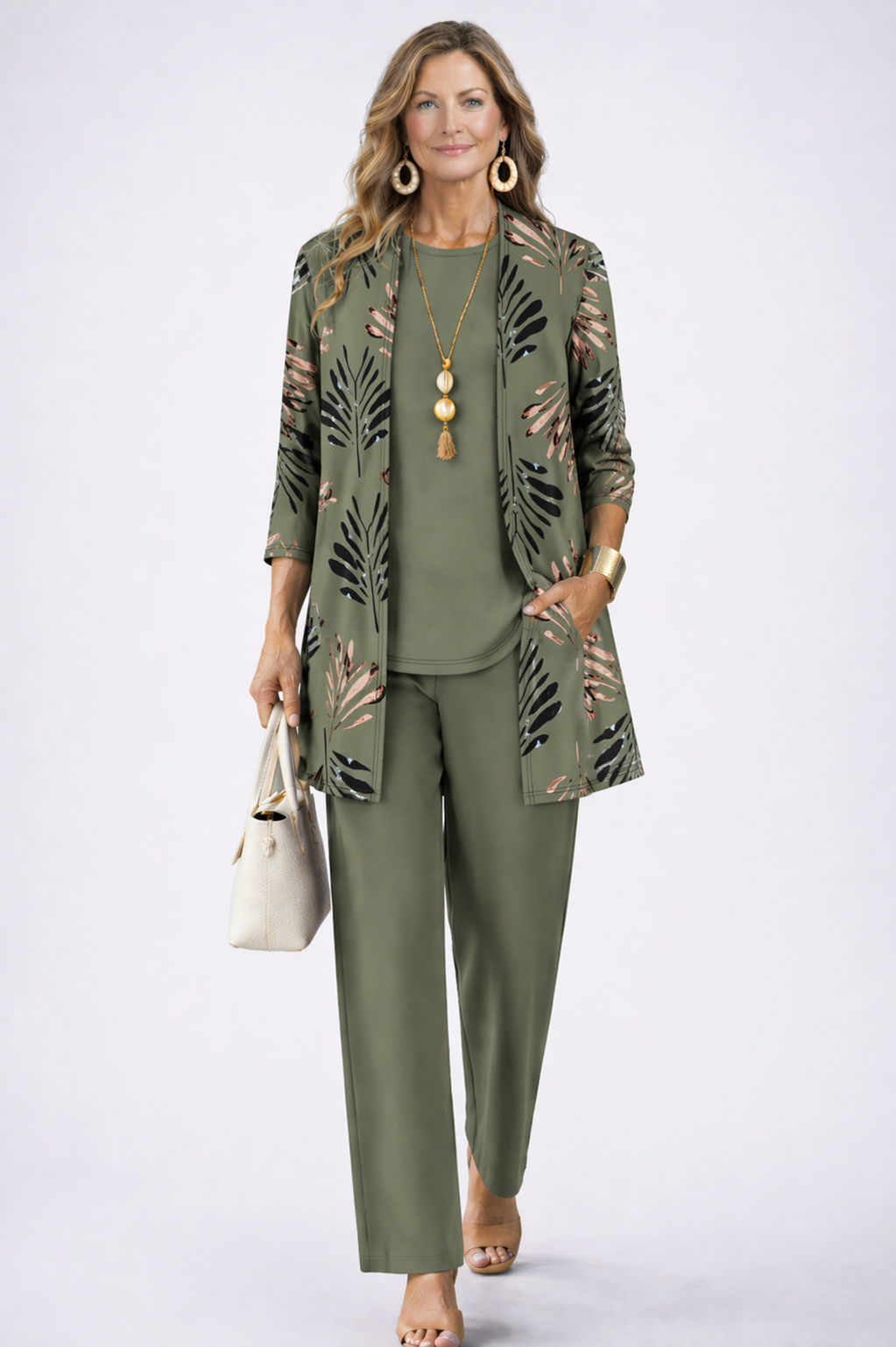 Completo tre pezzi con cardigan lungo fantasia - Alessia Velluti
