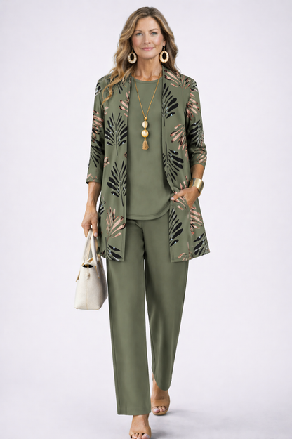 Completo tre pezzi con cardigan lungo fantasia - Alessia Velluti