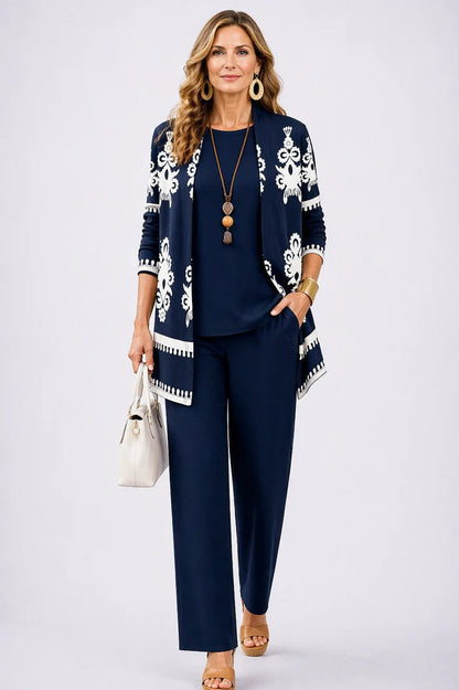 Completo tre pezzi con cardigan lungo fantasia - Alessia Velluti