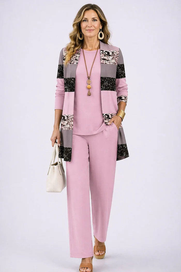 Completo tre pezzi con cardigan lungo fantasia - Alessia Velluti