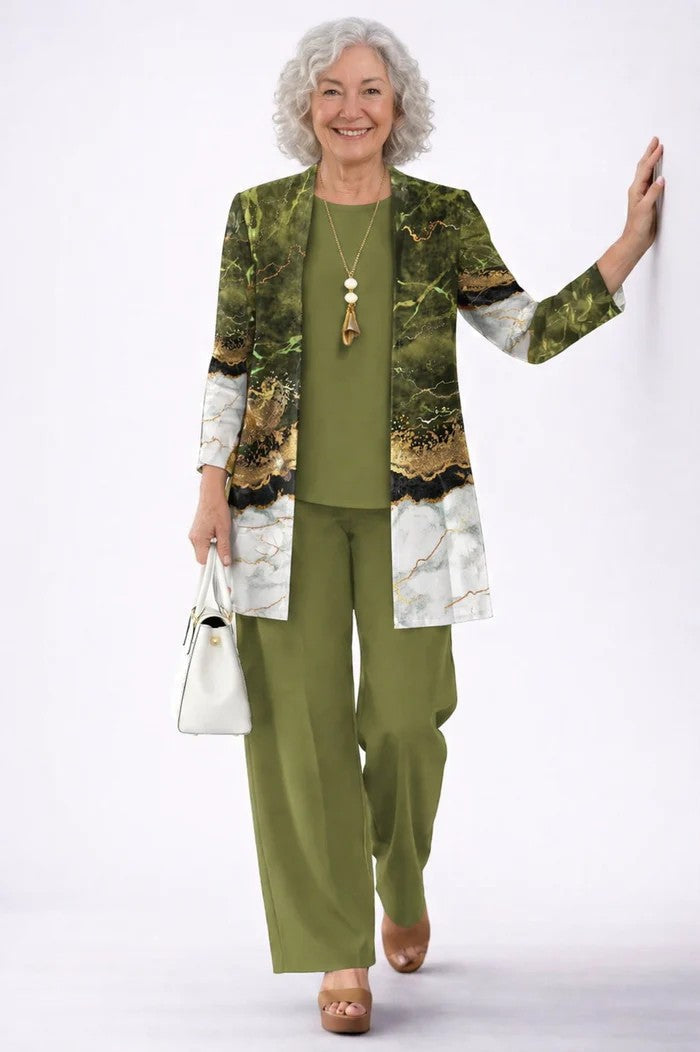 Completo tre pezzi con cardigan lungo fantasia - Alessia Velluti