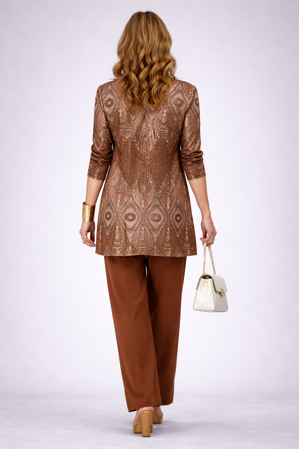 Completo tre pezzi con cardigan lungo ruggine - Alessia Velluti