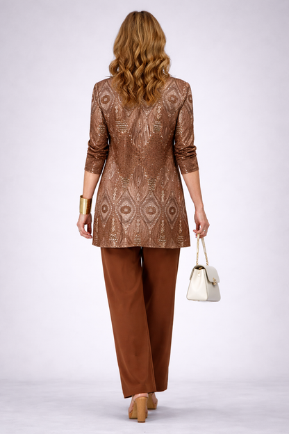 Completo tre pezzi con cardigan lungo ruggine - Alessia Velluti
