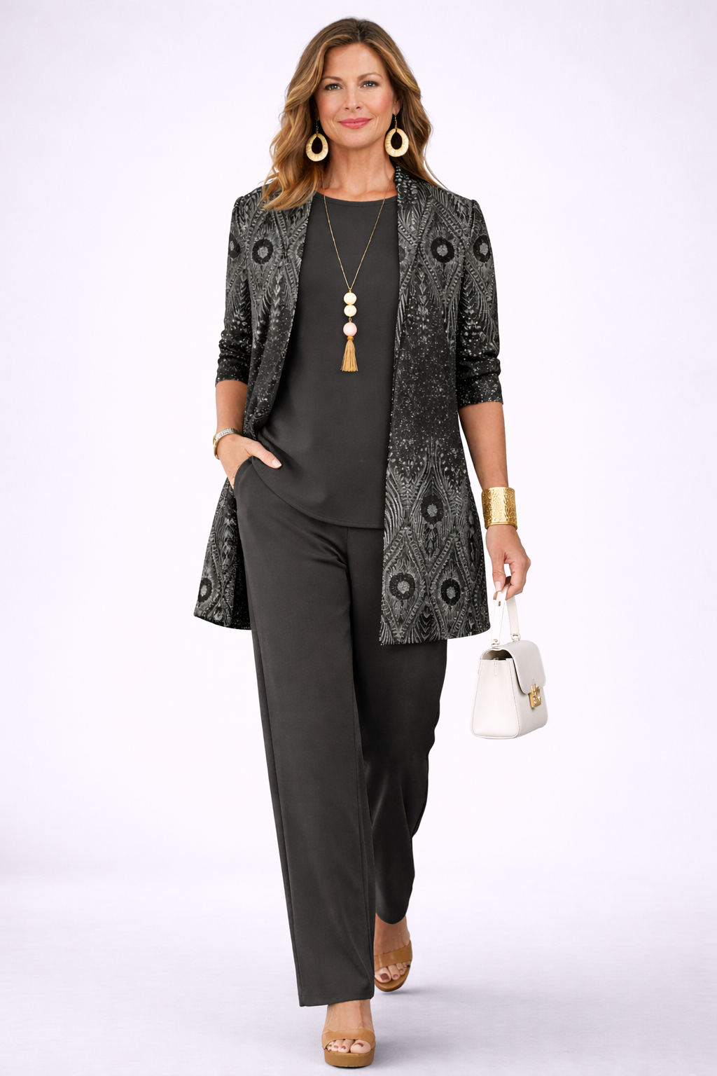 Completo tre pezzi con cardigan lungo nero - Alessia Velluti