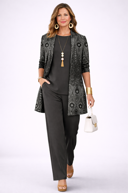 Completo tre pezzi con cardigan lungo nero - Alessia Velluti