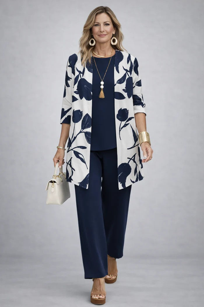 Completo tre pezzi con cardigan lungo fantasia - Alessia Velluti