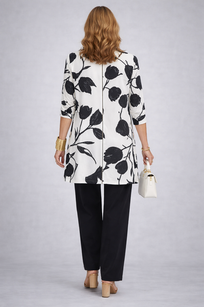 Nella | Completo tre pezzi con cardigan lungo Nero e Bianco - Alessia Velluti