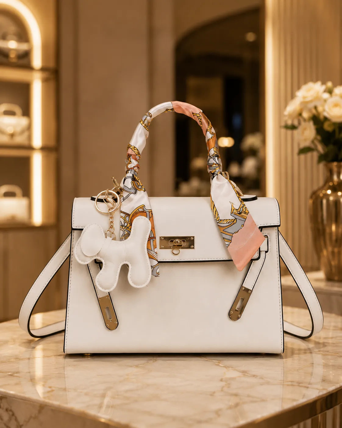 Margot | Borsa a Mano Strutturata con Foulard e Ciondolo