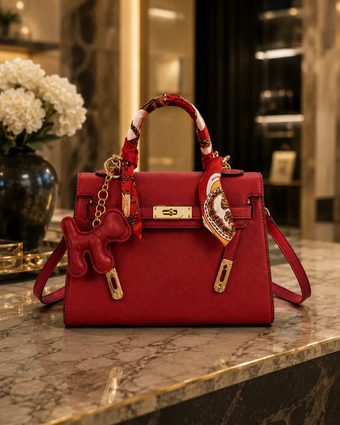 Margot | Borsa a Mano Strutturata con Foulard e Ciondolo