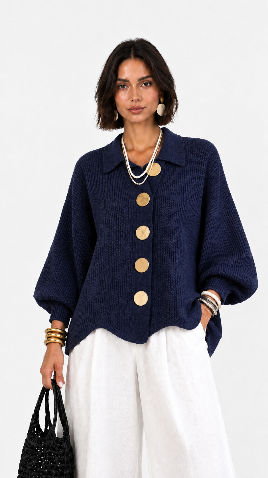 Cervinia | Cardigan in maglia con maniche a palloncino e bottoni dorati | Alessia Velluti