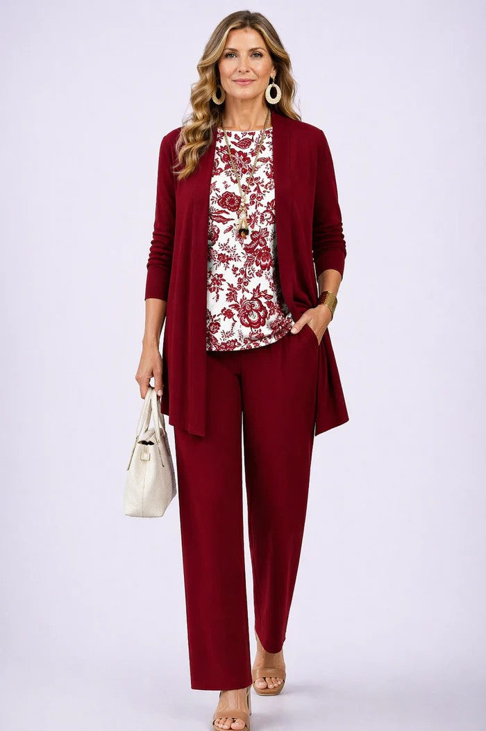 Completo tre pezzi con cardigan lungo fantasia - Alessia Velluti