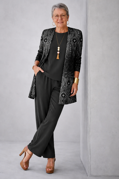 Completo tre pezzi con cardigan lungo nero - Alessia Velluti