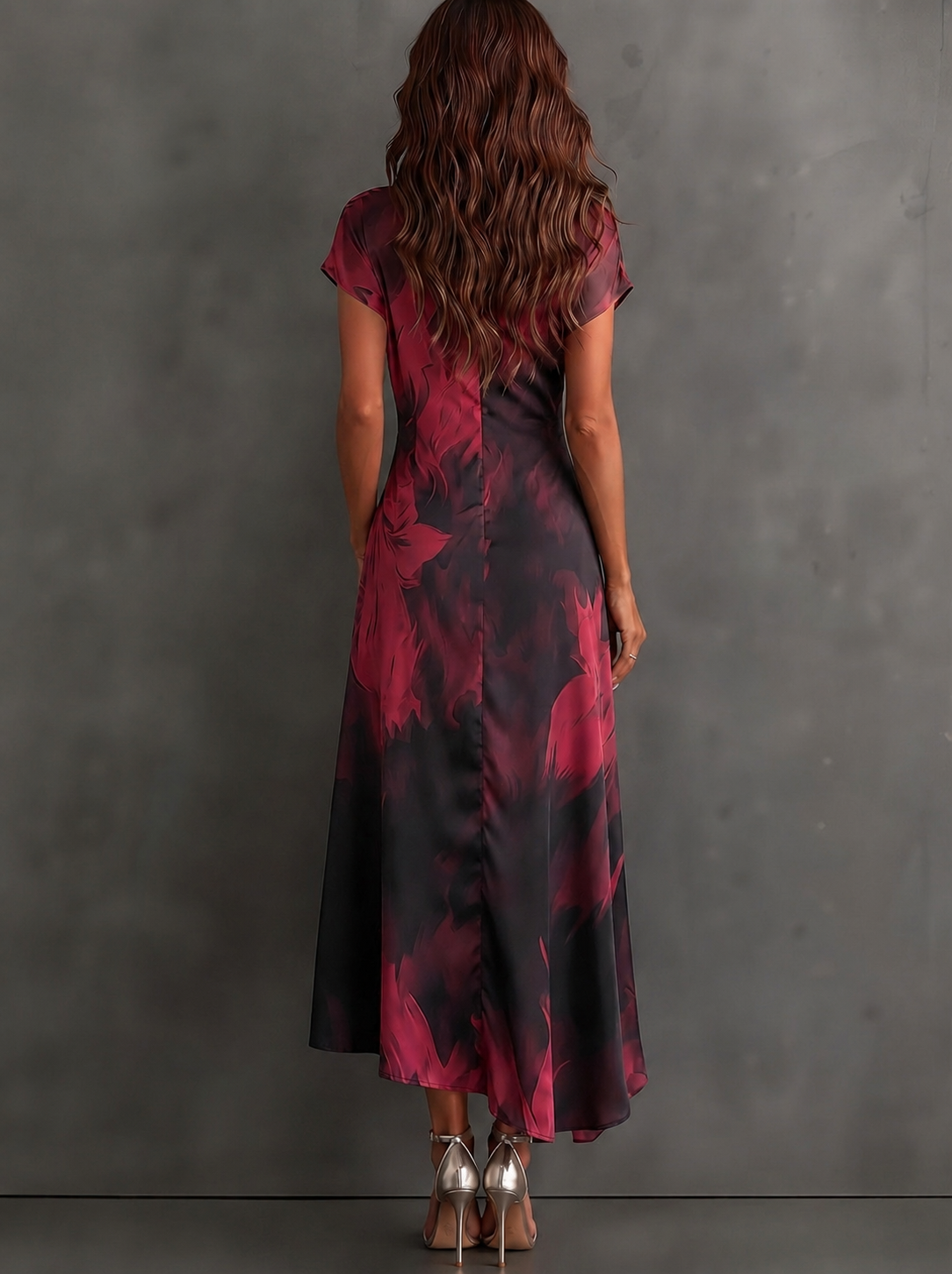 Malasia | Abito Midi Envoltura Abstracto Azul y Negro con Collo Camisero, Scollatura en V