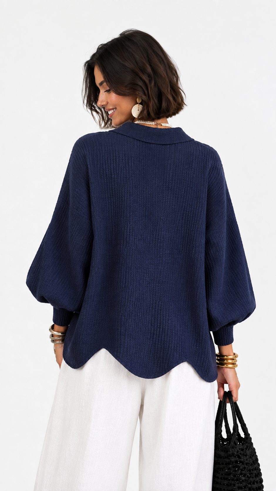 Cervinia | Cardigan in maglia con maniche a palloncino e bottoni dorati | Alessia Velluti