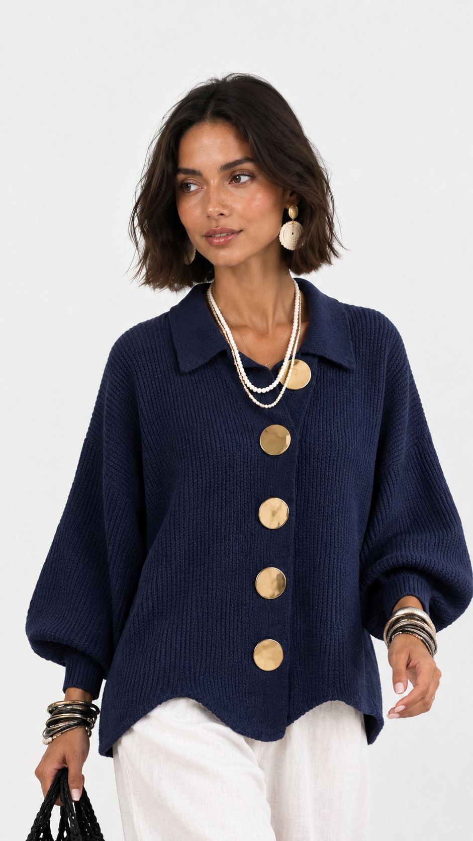 Cervinia | Cardigan in maglia con maniche a palloncino e bottoni dorati | Alessia Velluti