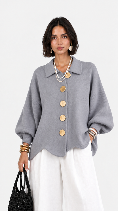 Cervinia | Cardigan in maglia con maniche a palloncino e bottoni dorati | Alessia Velluti