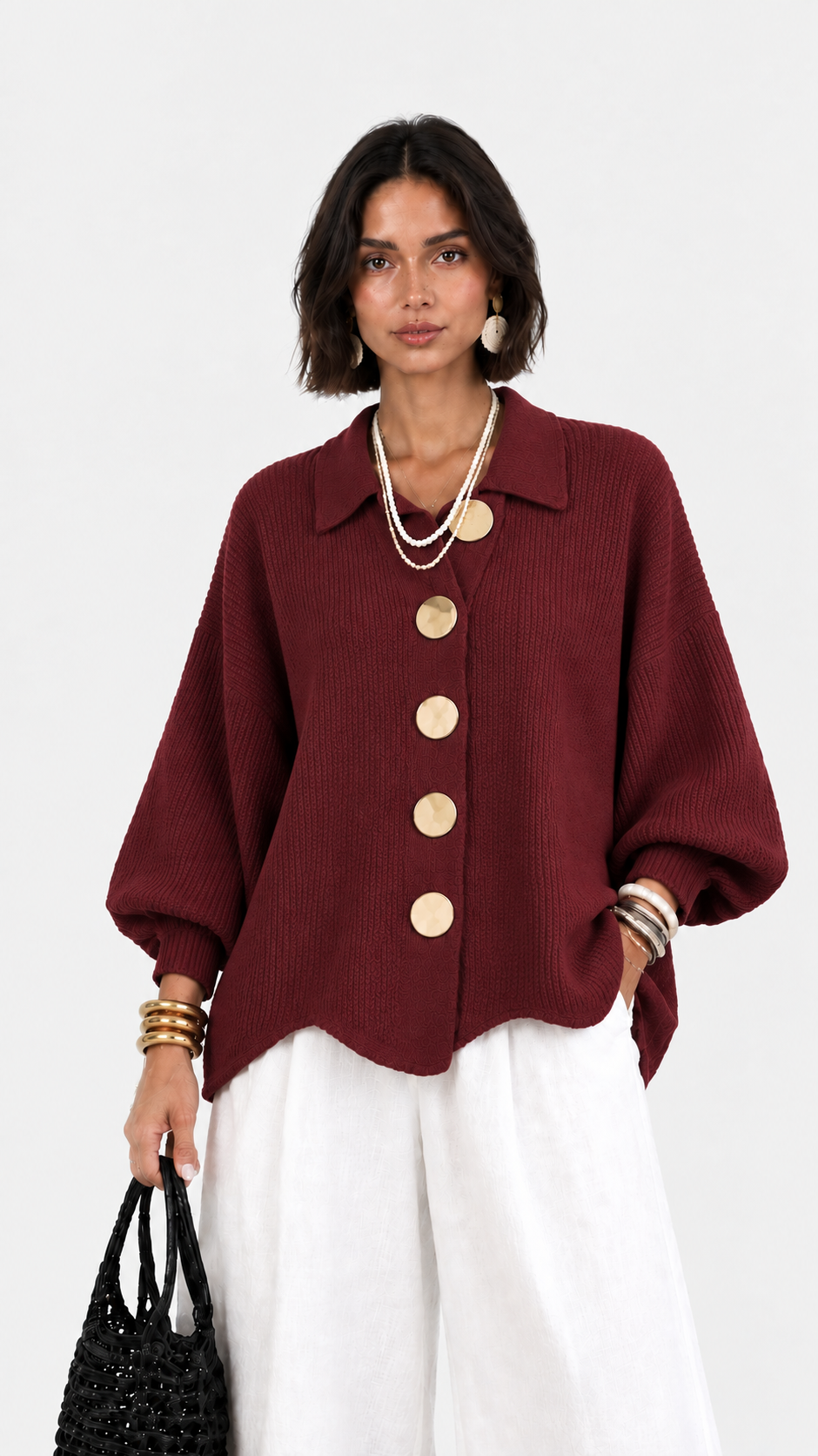 Cervinia | Cardigan in maglia con maniche a palloncino e bottoni dorati | Alessia Velluti