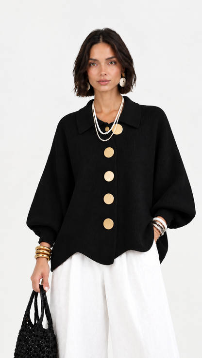 Cervinia | Cardigan in maglia con maniche a palloncino e bottoni dorati | Alessia Velluti