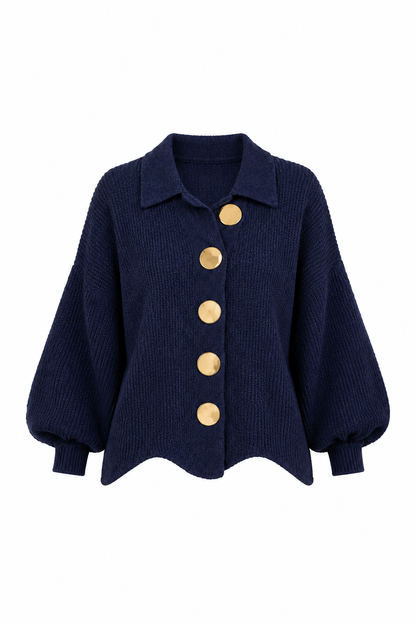 Cervinia | Cardigan in maglia con maniche a palloncino e bottoni dorati | Alessia Velluti