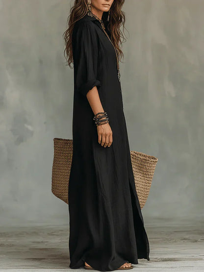 Céline™ | abito Maxi Noire Ample à Boutons