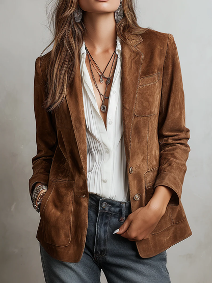 Blazer marrone con cuciture a contrasto - Alessia Velluti