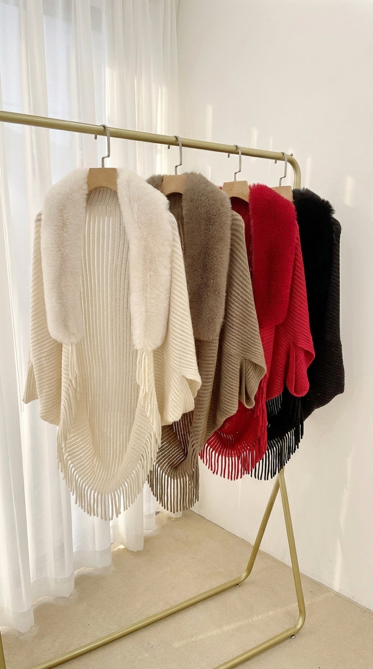 Mantella cardigan in maglia con collo in pelliccia sintetica | Alessia Velluti