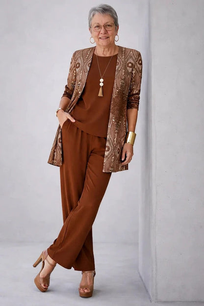 Completo tre pezzi con cardigan lungo fantasia - Alessia Velluti