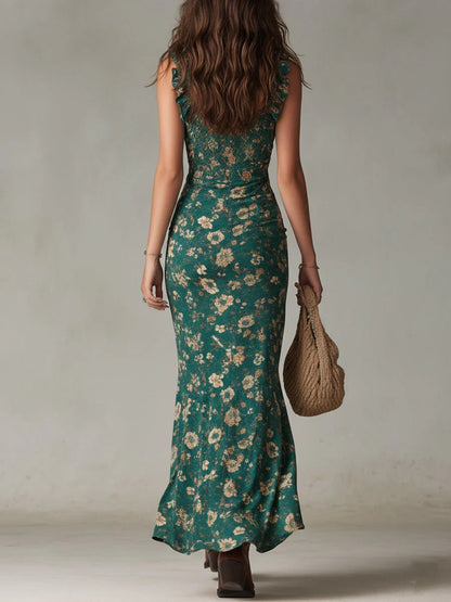 Zara | abito maxi bohème froncée à imprimé fleuri et fente latérale